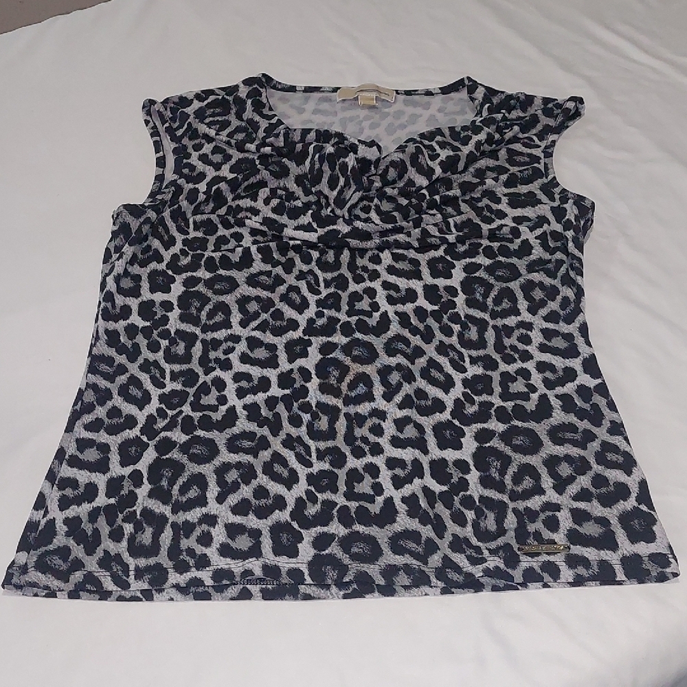 Michael Kors Black and Gray Leopard Print Blouse.Size M.